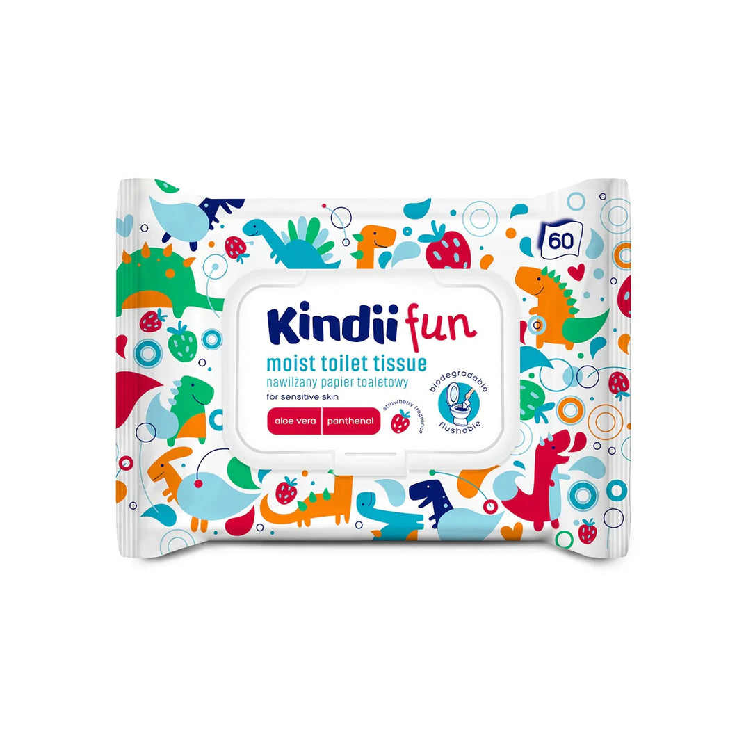 Kindii Fun Moist Toilet Tissue with Aloe Vera and Panthenol for Sensitive Skin Strawberry Fragrance 60ct
