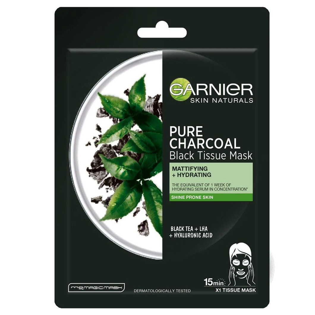 Garnier Skin Naturals Pure Charcoal Black Sheet Mask Mattifying and Hy ...