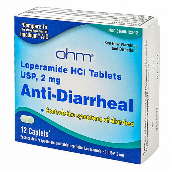 Ohm Loperamide Hydrochloride Tablets USP, 2 mg Anti-Diarrheal  12 Caplets