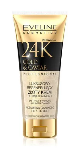 Eveline - 24K Gold & Caviar - Regenerating gold hand and nail cream 100ml Intensively strengthens nails and softens the surrounding cuticles.