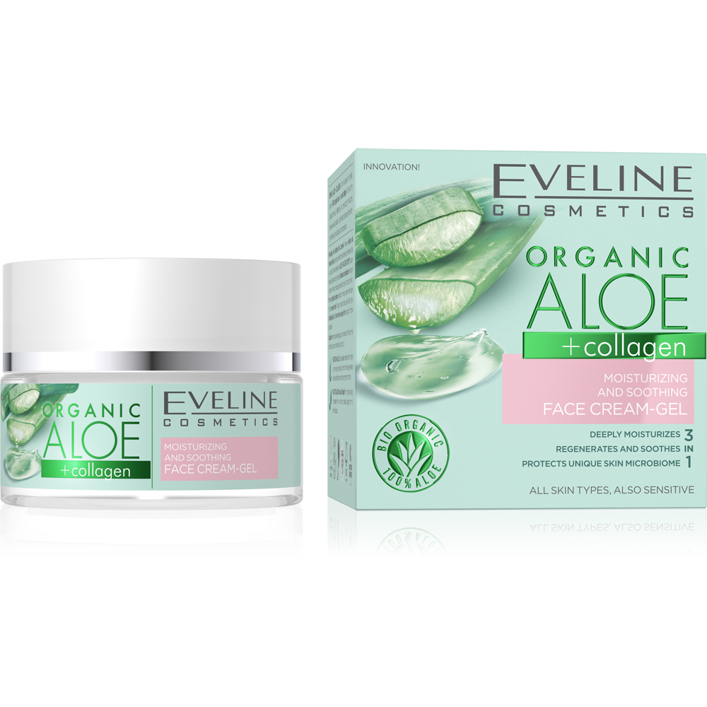 Eveline Organic Aloe + Collagen Moisturizing Soothing Face Cream-Gel 50ml