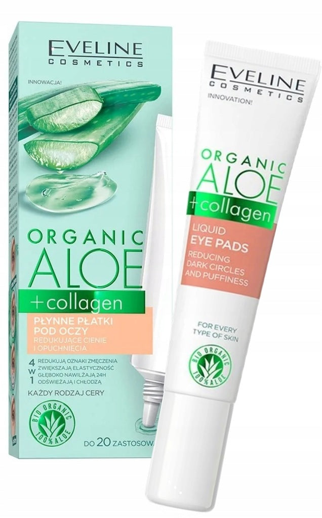 Eveline Organic Aloe + Collagen Liquid Eye Pads Reducing Dark Circles and Puffiness 20ml