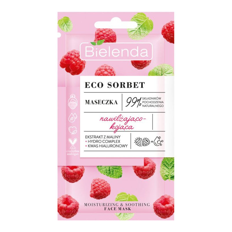 Bielenda Eco Sorbet Raspberry Moisturizing Soothing Face Mask with Hyaluronic Acid and Raspberry Extract 8g
