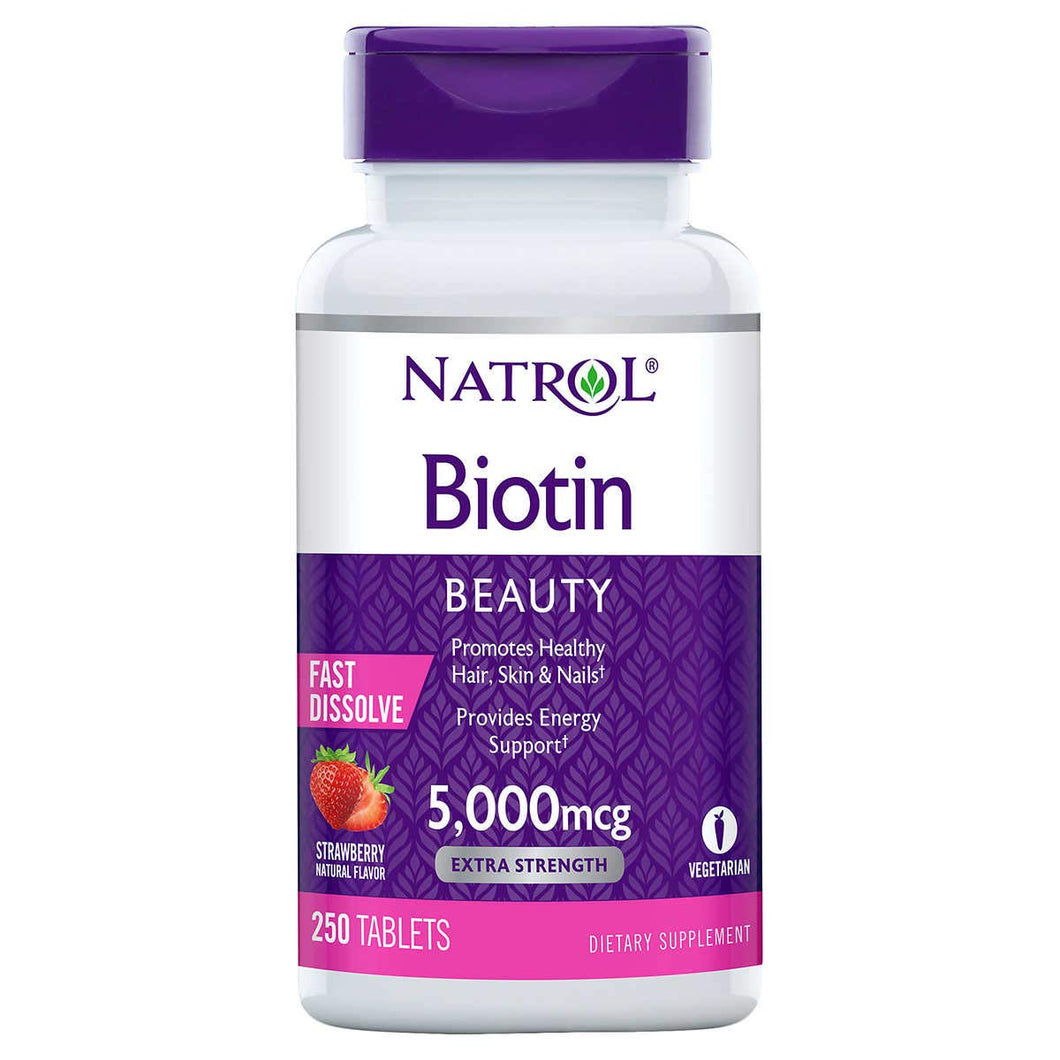 Natrol Biotin 5000 mcg Strawberry Flavor Fast Dissolve Tablets Extra Strength 250 tablets
