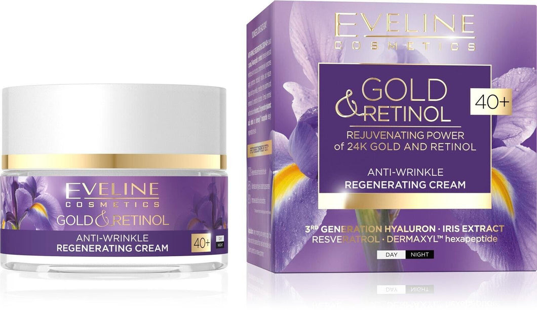 Eveline Gold & Retinol Anti-Wrinkle Regenerating Face Cream Day/Night 40+ 50ml Intensively regenerates the skin and slows down the aging process