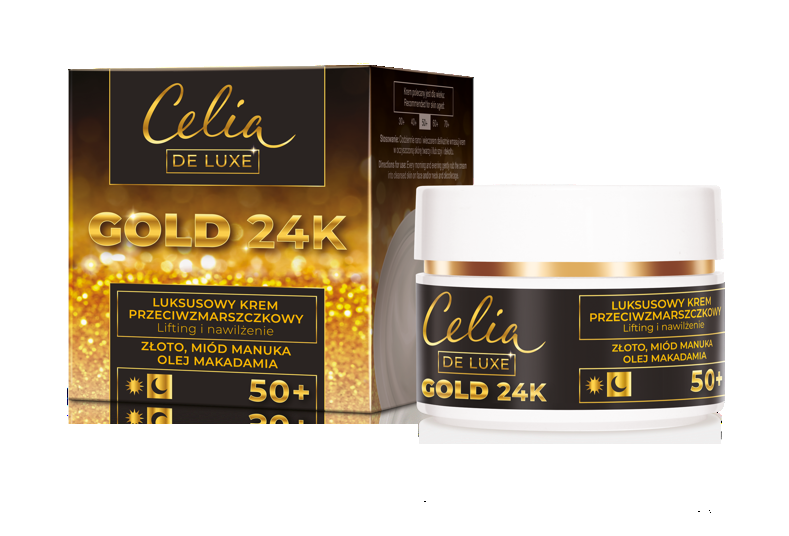 Celia De Luxe Gold 24K Luxurious Anti-Wrinkle Cream 50+ 50ml Enriched with 24-carat gold and precious Manuka honey